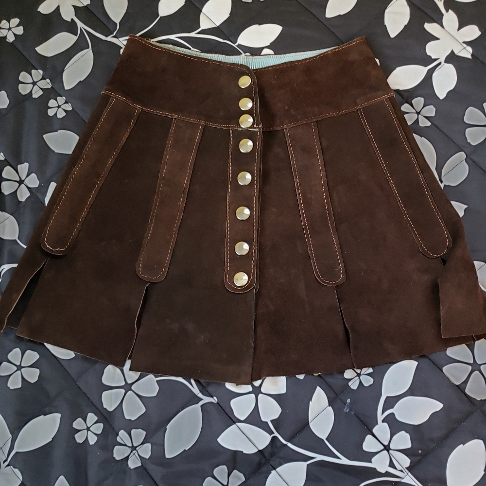 Xena Brown Suede Leather Festival Skirt 60's